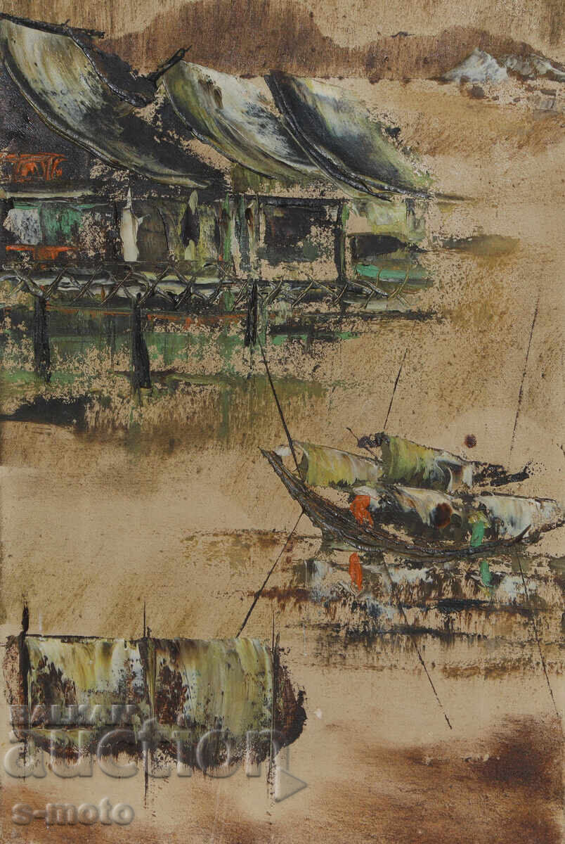 Стара картина речен пейзаж, Виетнам - 6 Стара картина речен пейзаж, Виетнам - 6