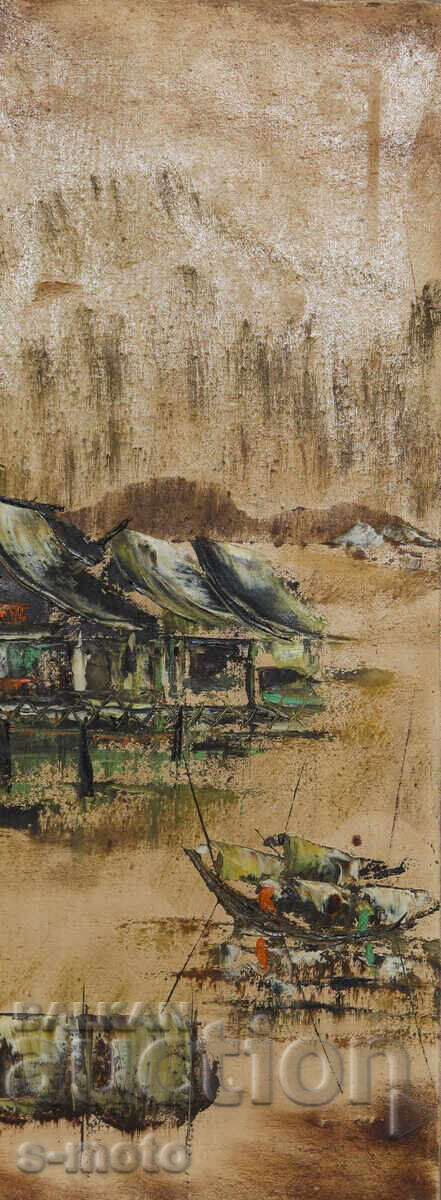 Стара картина речен пейзаж, Виетнам Стара картина речен пейзаж, Виетнам