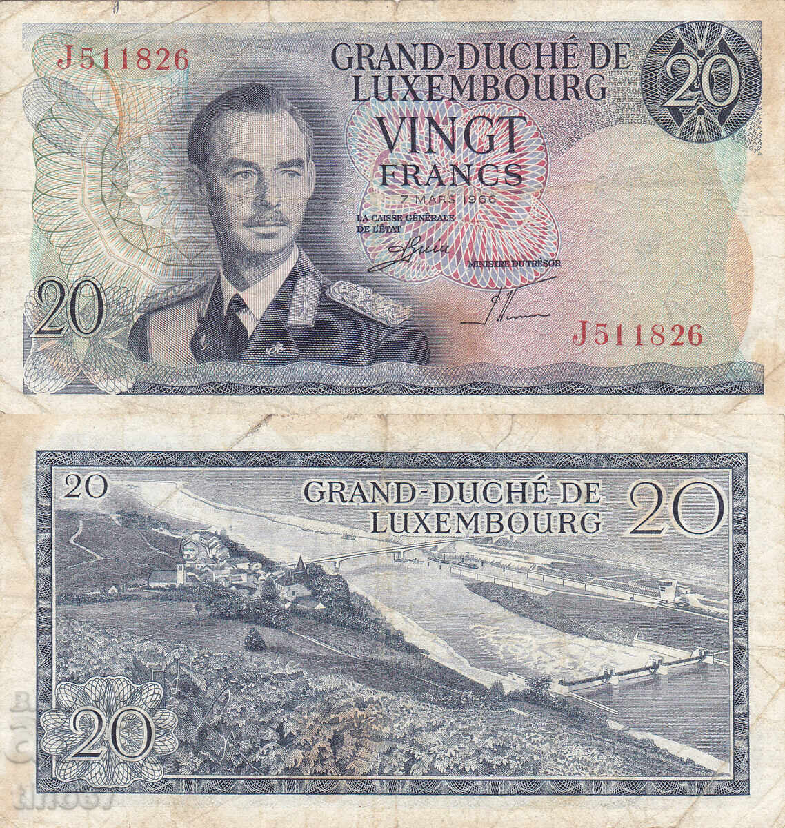 tino37- ЛЮКСЕМБУРГ - 20 ФРАНКА - 1966г - F tino37- ЛЮКСЕМБУРГ - 20 ФРАНКА - 1966г - F