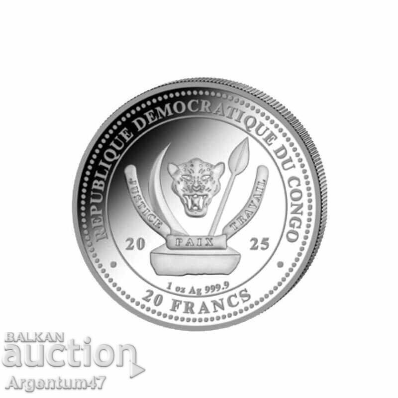 ARGINT 1 OZ 2025 CONGO - LEU cu preț 157.99 BGN | € 80.78