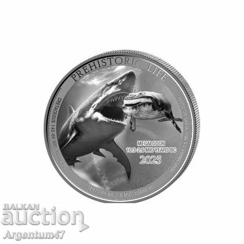 SILVER 1 OZ 2025 CONGO - PREHISTORY MEGALODON