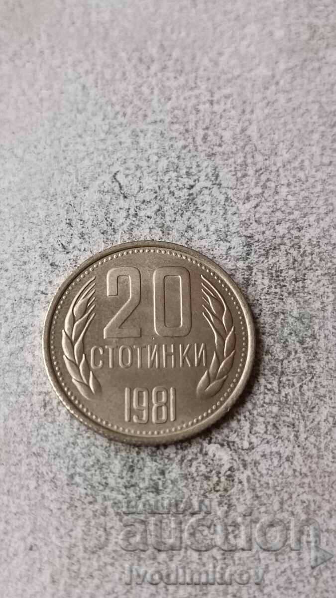20 Stotinki 1981 1300 Years Bulgaria