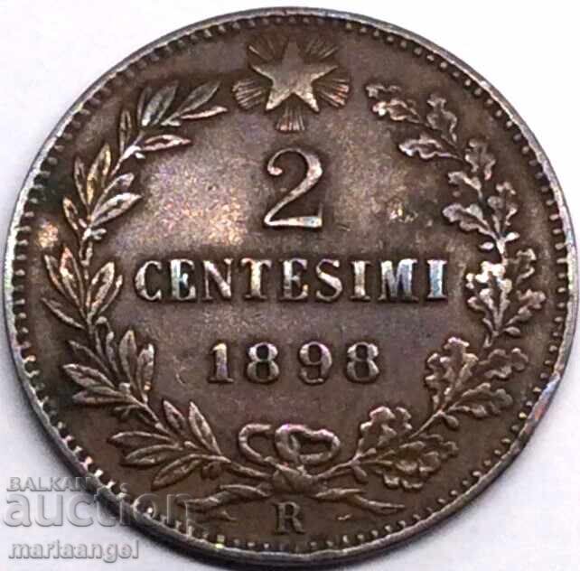 2 Centesimi 1898 Italy King Umberto I 4 - 6