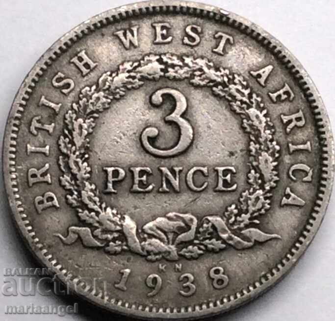 Auction  British West Africa 3 pence 1938 silver