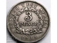 British West Africa 3 pence 1938 silver