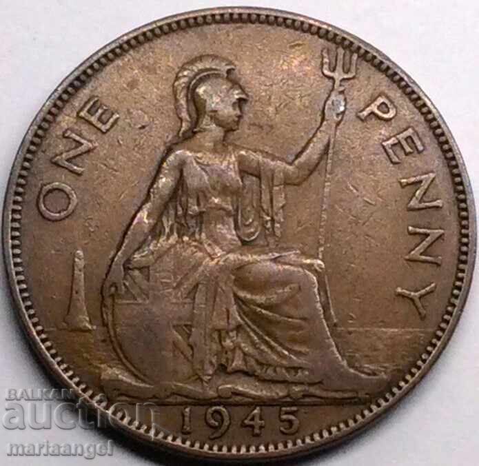 Великобритания 1 пени 1945 30мм Джордж VI бронз - 5 Великобритания 1 пени 1945 30мм Джордж VI бронз - 5