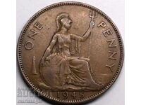 Великобритания 1 пени 1945 30мм Джордж VI бронз