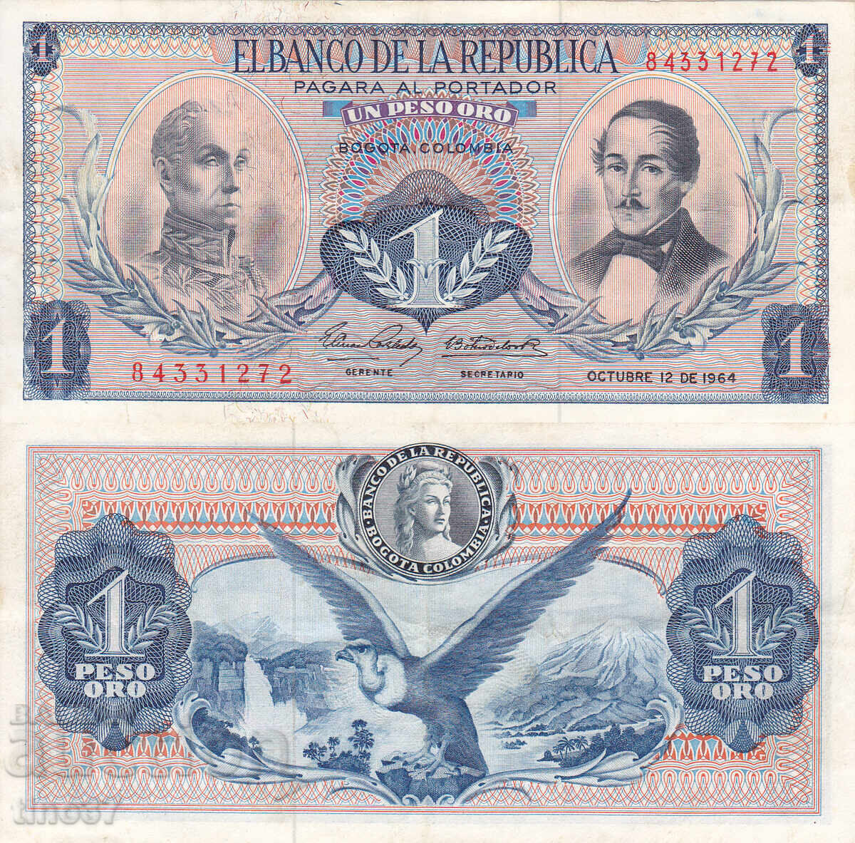 tino37- ΚΟΛΟΜΒΙΑ - 1 ΠΕΣΟ ΟΡΟ - 1964 - VF