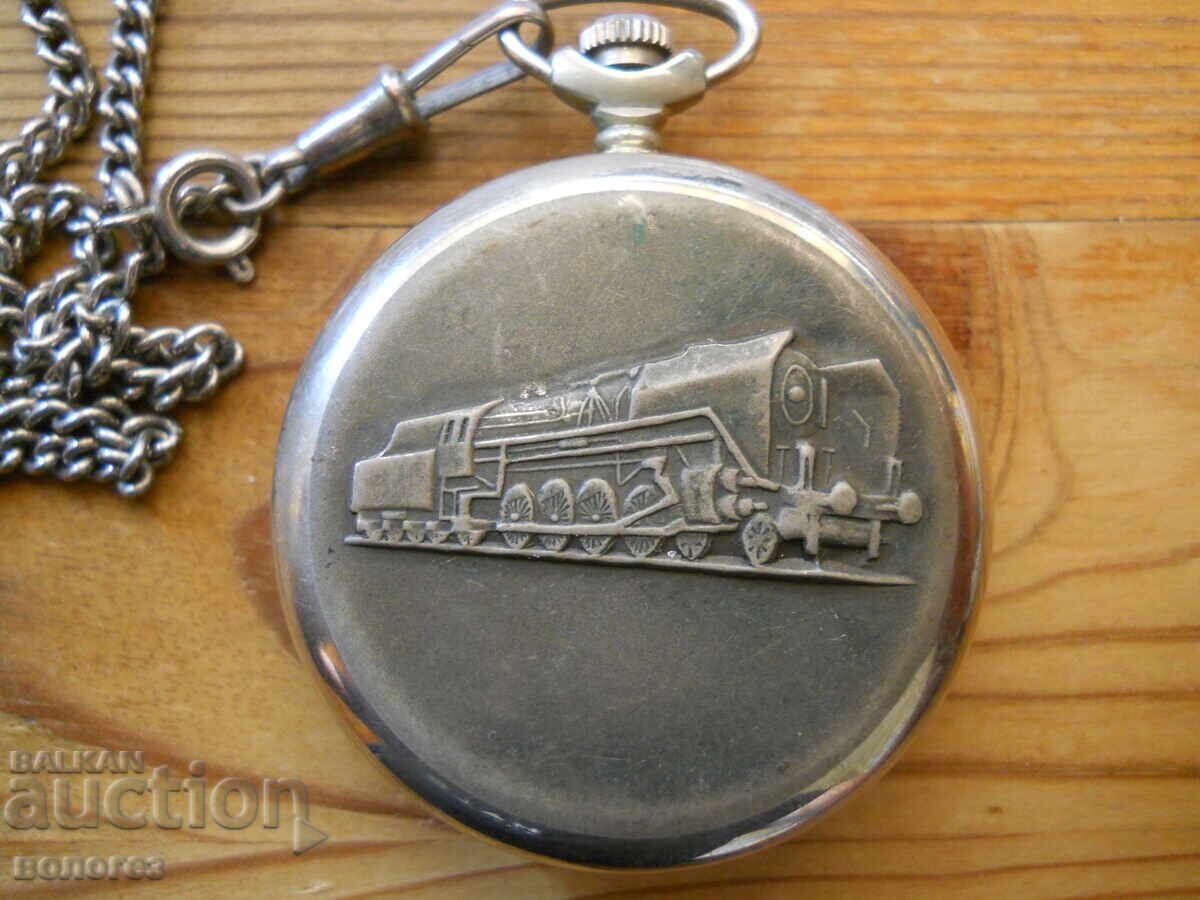 Licitație Ceas de buzunar "Molnija" cu tren - funcționează Licitație Ceas de buzunar "Molnija" cu tren - funcționează