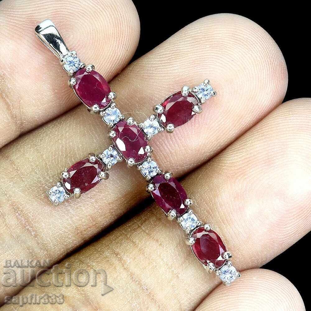 ИЗЯЩЕН МЕДАЛЬОН КРЪСТ  ЕСТЕСТВЕНИ РУБИНИ И ТАНЗАНИТИ с цена 372.00 лв. | € 190.20