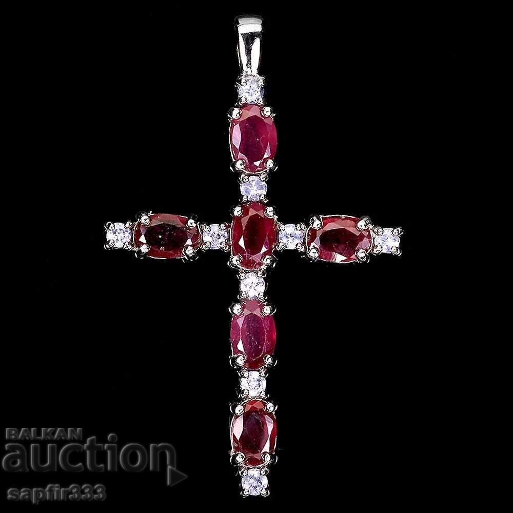 ИЗЯЩЕН МЕДАЛЬОН КРЪСТ  ЕСТЕСТВЕНИ РУБИНИ И ТАНЗАНИТИ
