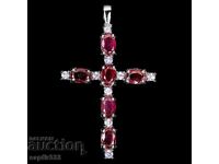 ИЗЯЩЕН МЕДАЛЬОН КРЪСТ  ЕСТЕСТВЕНИ РУБИНИ И ТАНЗАНИТИ
