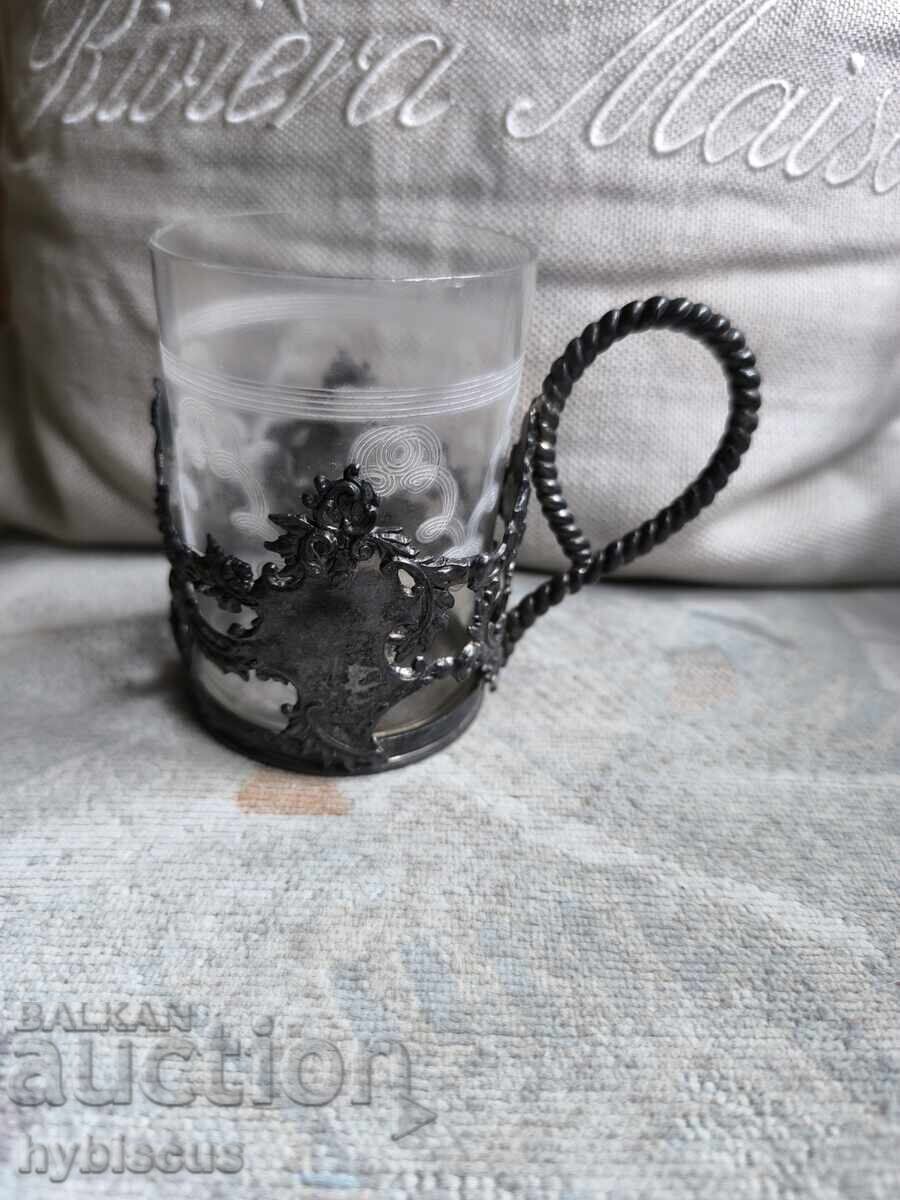 Стар антикварен подстакан с антикварна чаша - 5