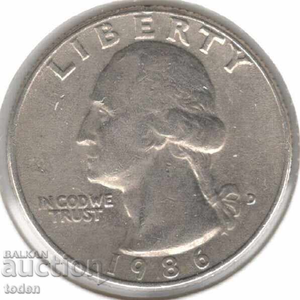 Statele Unite - ¼ Dolar - 1986 D - KM# 164a - "Washington Quarter" cu preț 1.00 BGN | € 0.51