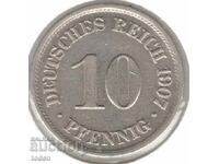 Germania-10 Pfennig-1907 A-KM# 12-Wilhelm II-scut mic