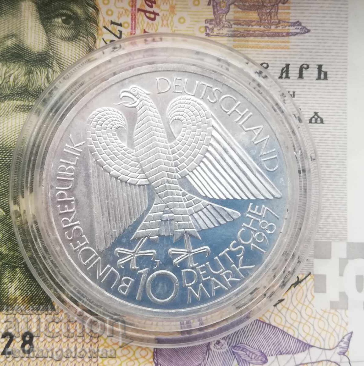 Monedă de argint 10 mărci 1987 Monedă de argint 10 mărci 1987