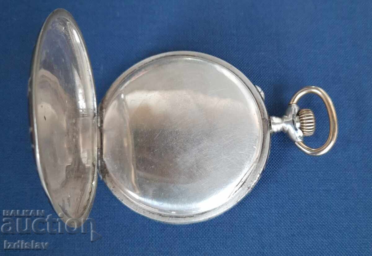 Швейцарски сребърен джобен часовник,златен монограм - 5 Швейцарски сребърен джобен часовник,златен монограм - 5