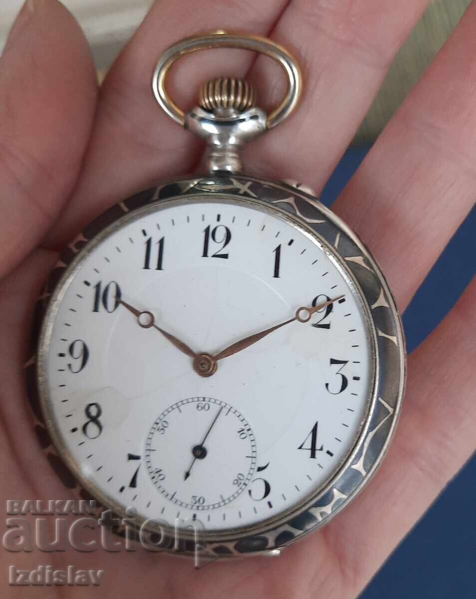 Швейцарски сребърен джобен часовник,златен монограм - 7 Швейцарски сребърен джобен часовник,златен монограм - 7