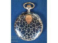 Ceas de buzunar elvețian din argint, monogramă aurie