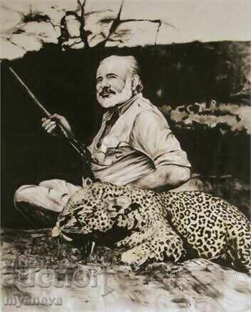 Hemingway la vânătoare, sculptură în lemn de autor cu preț 150.00 BGN | € 76.69