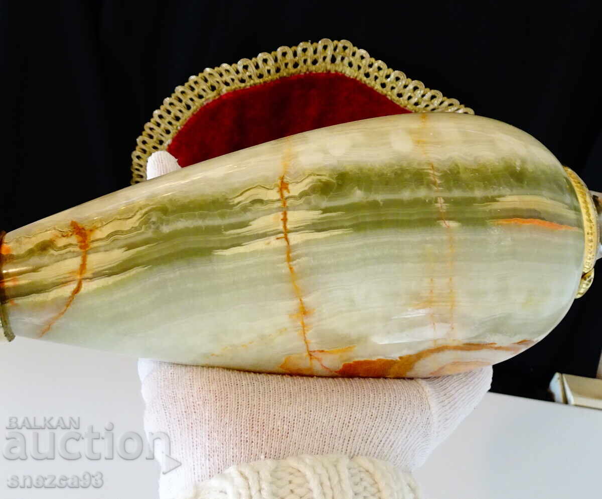 Посребрена ваза,свещник оникс 2.2 кг.,месинг. - 5