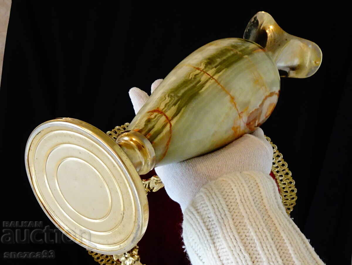 Посребрена ваза,свещник оникс 2.2 кг.,месинг. - 6