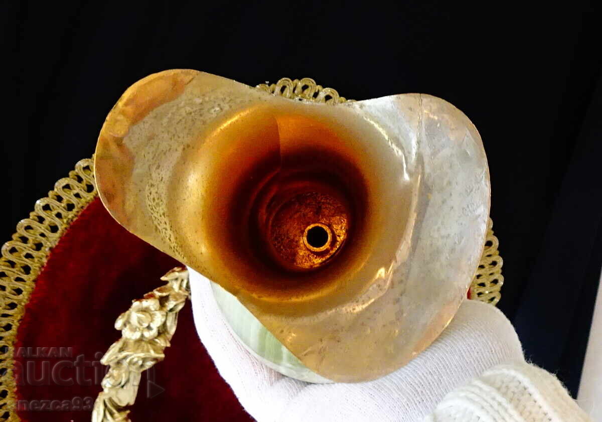 Посребрена ваза,свещник оникс 2.2 кг.,месинг. - 7