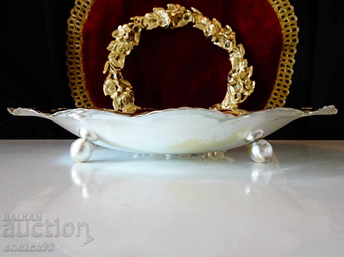 Δημοπρασία Ασημένια μπρούτζινη φρουτιέρα, σκεύος σερβιρίσματος 26 εκ