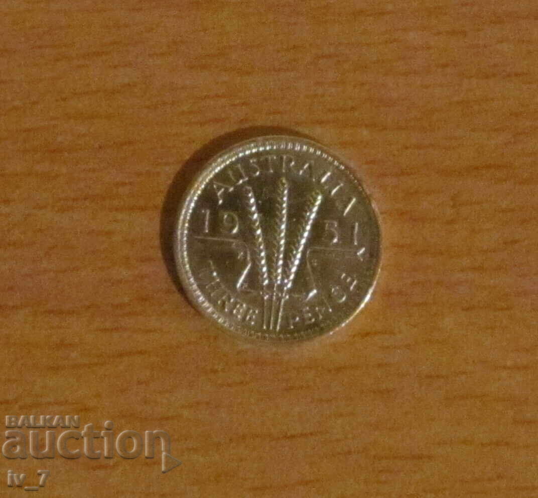 3 ΠΕΝΣ 1951 ΧΡΟΝΙΑ, ΑΥΣΤΡΑΛΙΑ - Ασήμι 3 ΠΕΝΣ 1951 ΧΡΟΝΙΑ, ΑΥΣΤΡΑΛΙΑ - Ασήμι