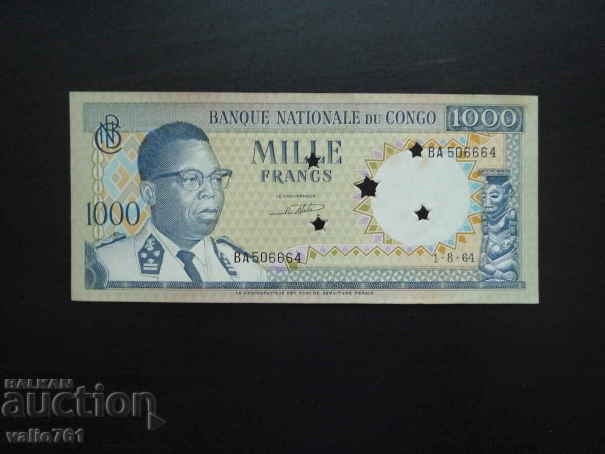 CONGO 1000 1 000 FRANCI 1964 NOU UNC