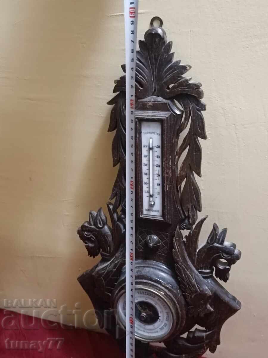 Barometru francez antic cu termometru, sculptat în lemn - 5 Barometru francez antic cu termometru, sculptat în lemn - 5