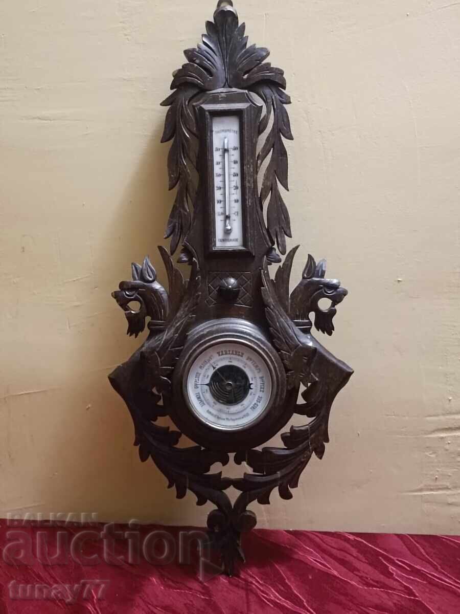 Barometru francez antic cu termometru, sculptat în lemn - 6 Barometru francez antic cu termometru, sculptat în lemn - 6