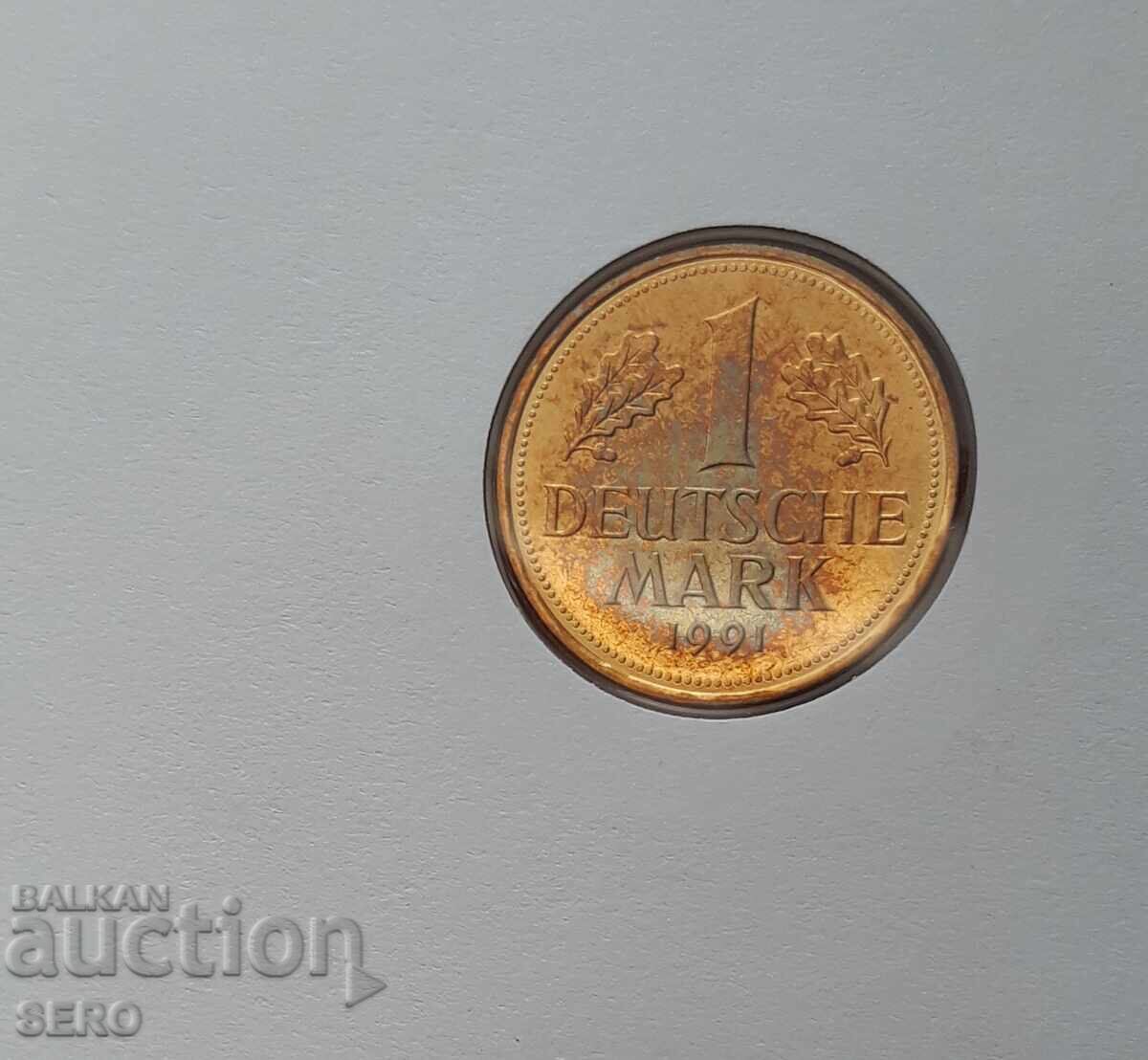 Germania - 1 marcă/aurită/ 1991 și timbru poștal în plic timbrat cu preț 6.01 BGN | € 3.07