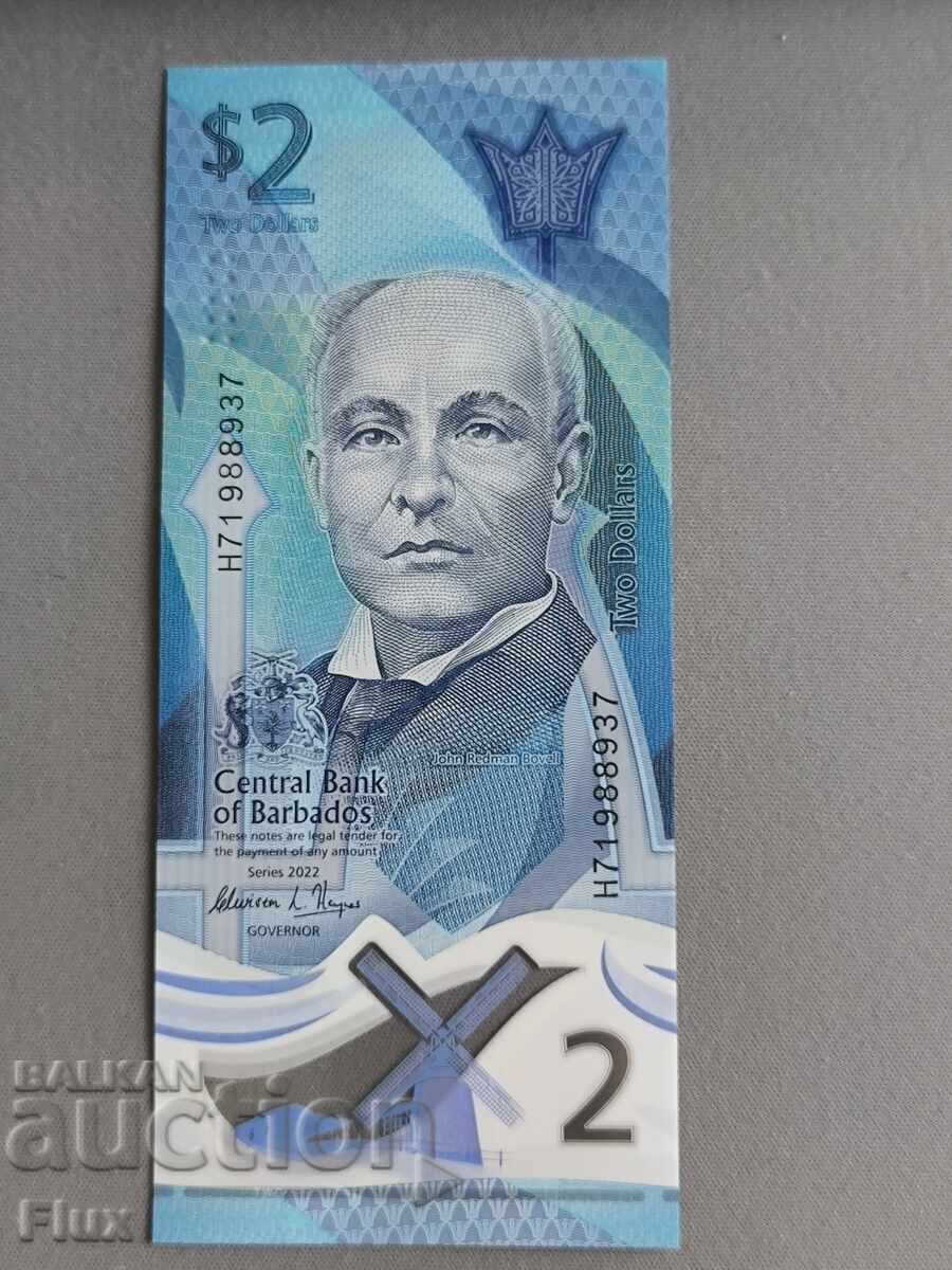 Bancnotă - Barbados - 2 dolari UNC | 2022 cu preț 9.00 BGN | € 4.60 Bancnotă - Barbados - 2 dolari UNC | 2022 cu preț 9.00 BGN | € 4.60
