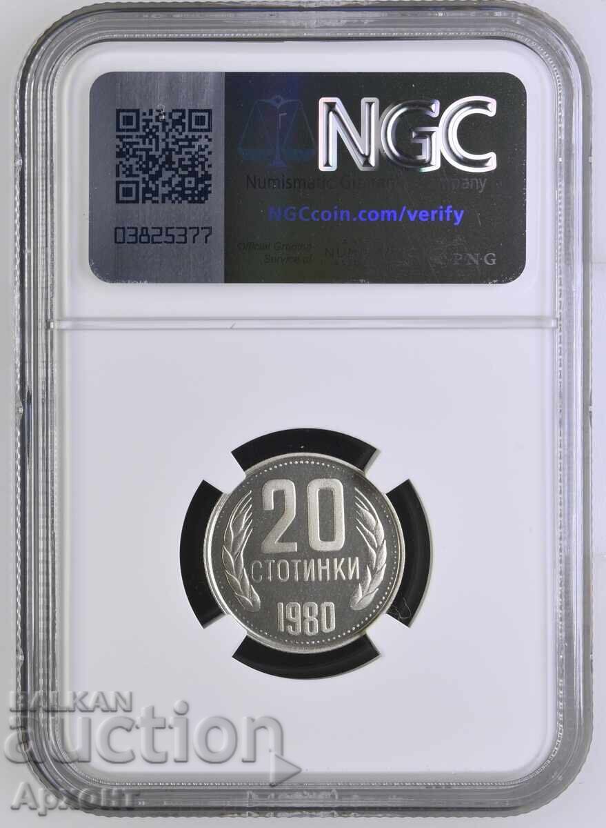 20 Stotinki 1980 PR68 CAM NGC TOP POP with price 212.00 BGN | € 108.39