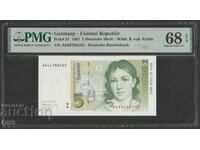 PMG 68 Germany Banknote 5 Mark 1991