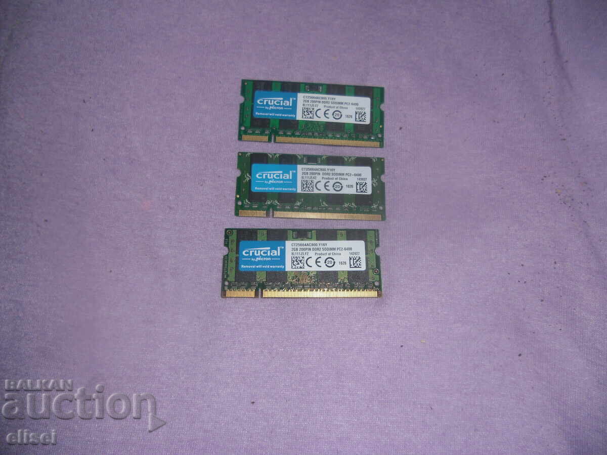152.Ram за лаптоп DDR2 800 MHz, PC2-6400,2Gb,crucial.НОВ.Кит
