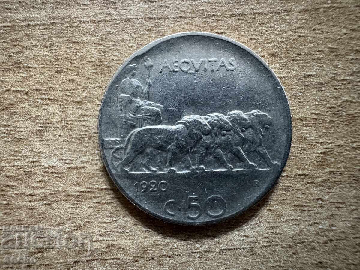 Ιταλία - 50 λεπτά (1920) - οδοντωτή περιφέρεια Ιταλία - 50 λεπτά (1920) - οδοντωτή περιφέρεια
