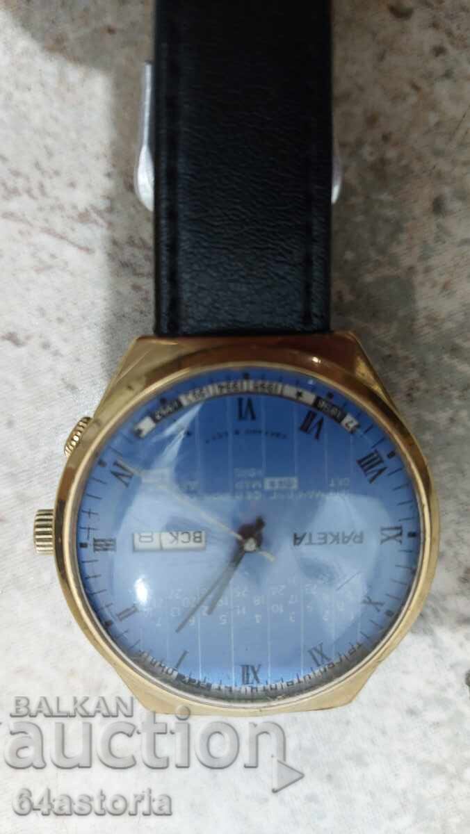 Ceas Slava, sovietic, URSS, placat cu aur, Raketa - 7 Ceas Slava, sovietic, URSS, placat cu aur, Raketa - 7