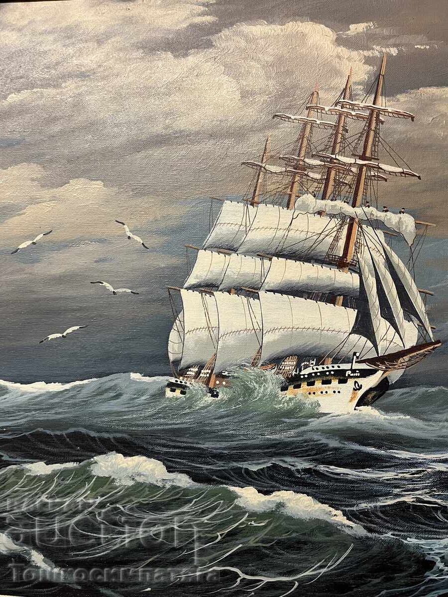 Licitație Tablou pe pânză cu vopsele de ulei - Peisaj marin