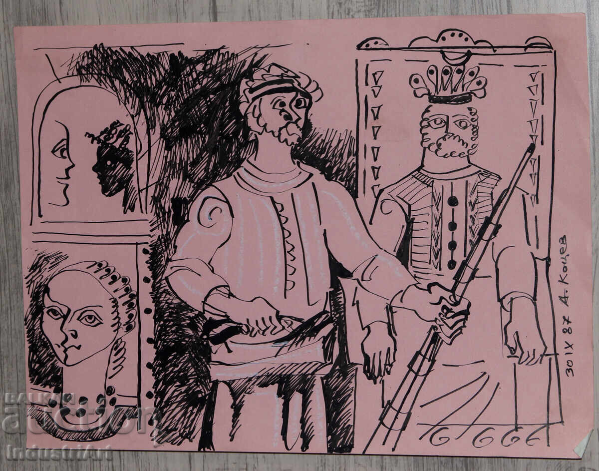 Δημοπρασία Πίνακας με μελάνι, αφηρημένη εικαστική σύνθεση, 1987