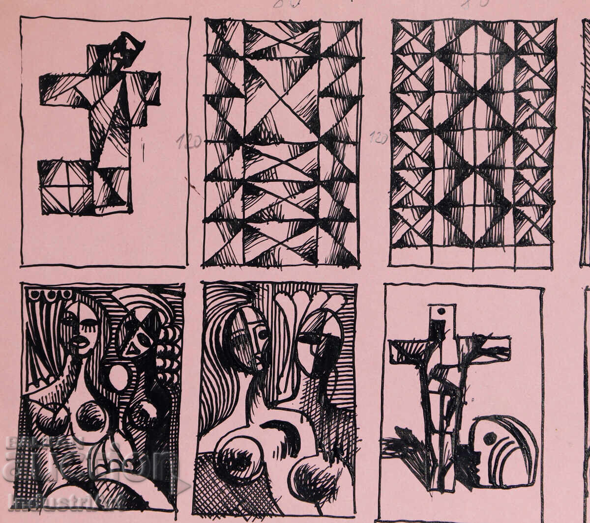 Доставка на Картина туш абстрактна кубистична композиция 1987г.