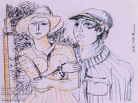 Картина туш абстрактна фигурална композиция 1987г.