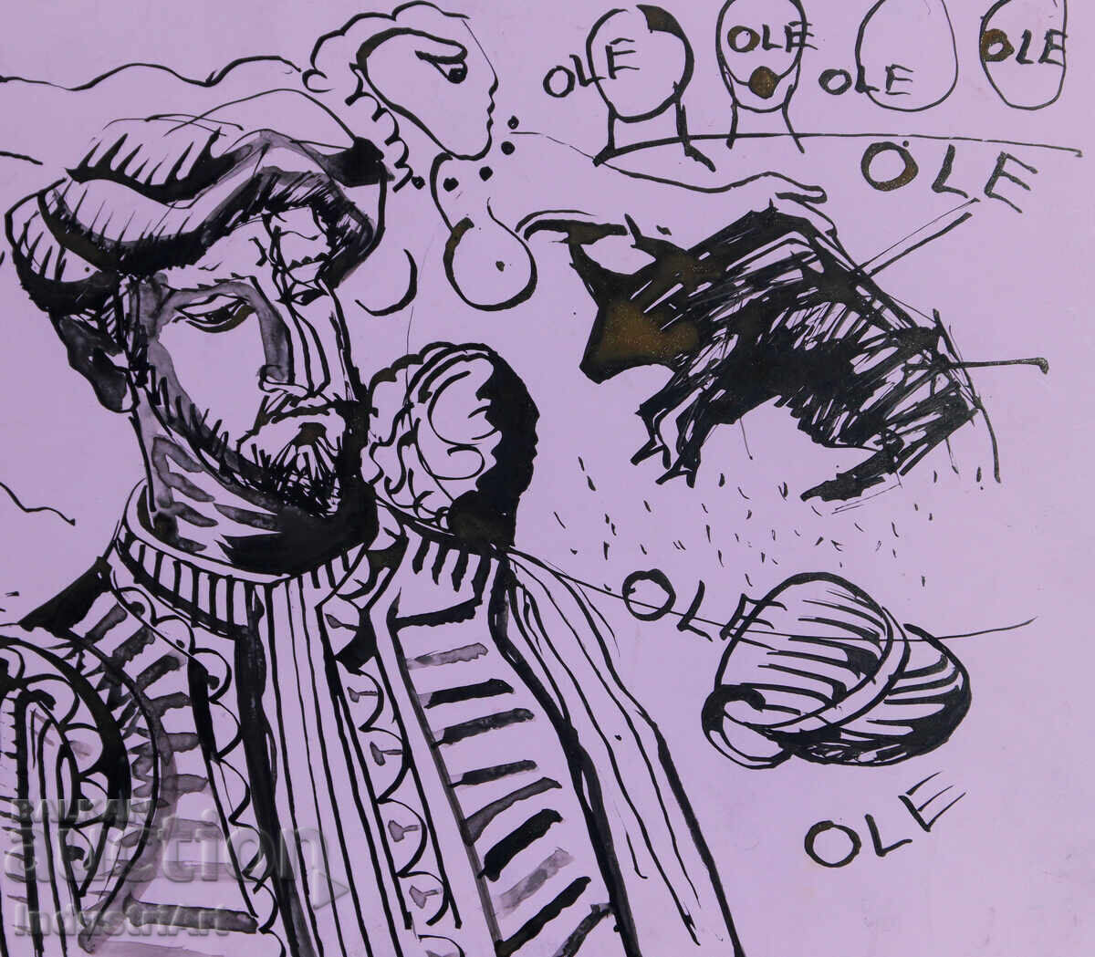 Πίνακας με μελάνι, αφηρημένη εικαστική σύνθεση ταυρομάχου, 1987 - 5