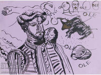 Картина туш абстрактна фигурална композиция матадор 1987г.