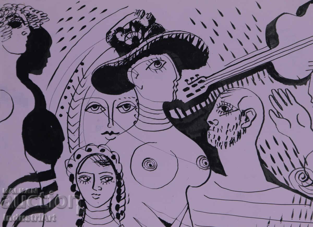 Delivery of Ink painting abstract figurative composition nude body 1987