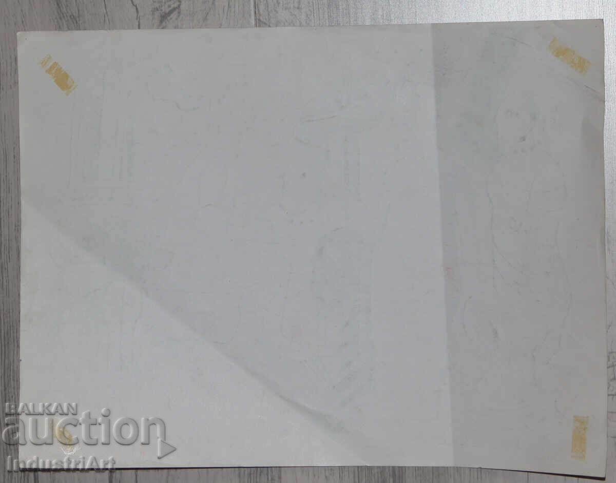 Картина туш абстрактна фигурална композиция голо тяло 1987г. - 6