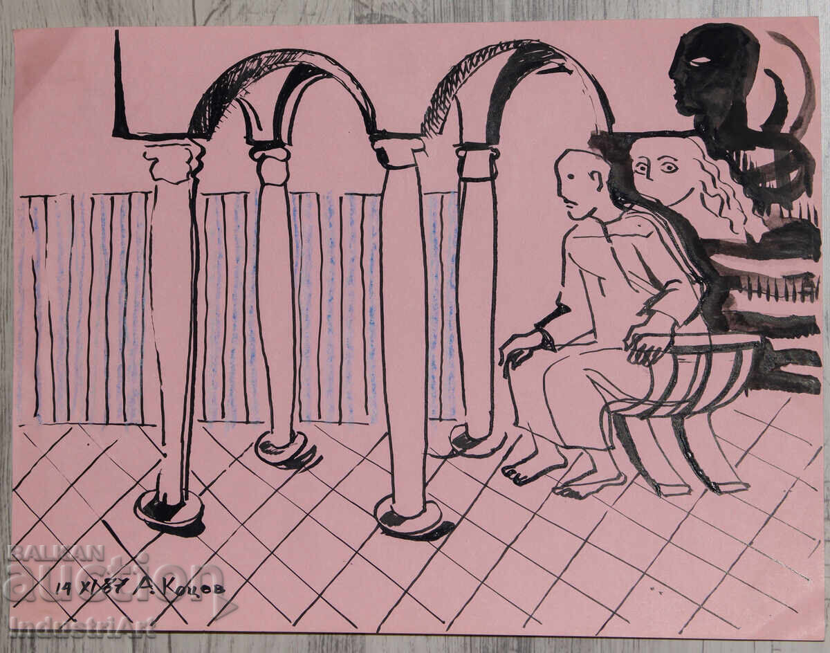 Πίνακας με μελάνι, αφηρημένη εικαστική σύνθεση, 1987 με τιμή 100.00 BGN | € 51.13