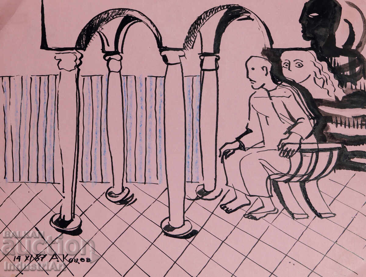 Δημοπρασία Πίνακας με μελάνι, αφηρημένη εικαστική σύνθεση, 1987