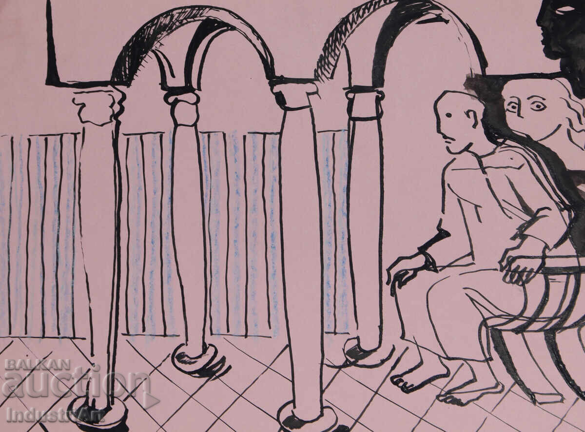 Παράδοση Πίνακας με μελάνι, αφηρημένη εικαστική σύνθεση, 1987